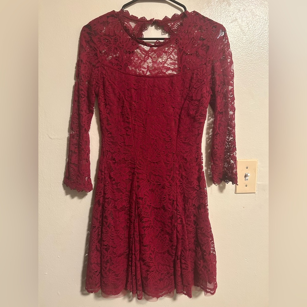 Whimsigoth Red Lace Dress Vampire Bold Gothic Babydoll Classy Flowy Mini Dress S